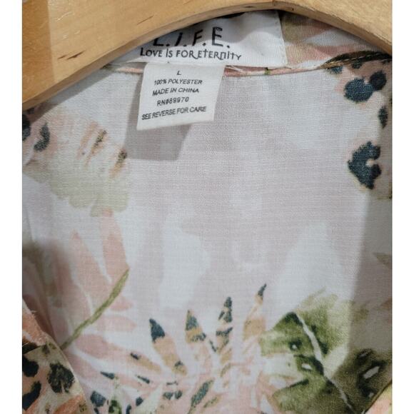 L.I.F.E. Love Is For Eternity Women’s Tropical Leaf Button Front Tie Blouse Sz L - Picture 6 of 7